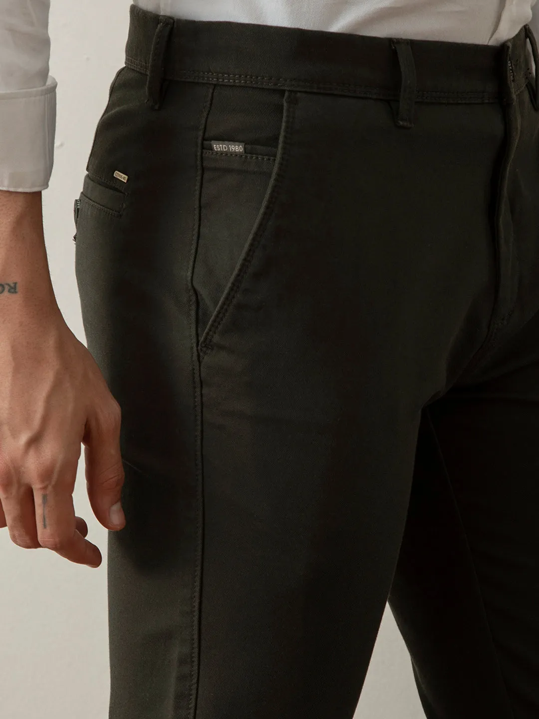 Olive Slim Fit Cotton Stretch Trouser