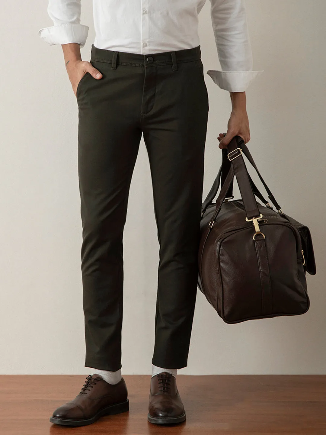 Olive Slim Fit Cotton Stretch Trouser