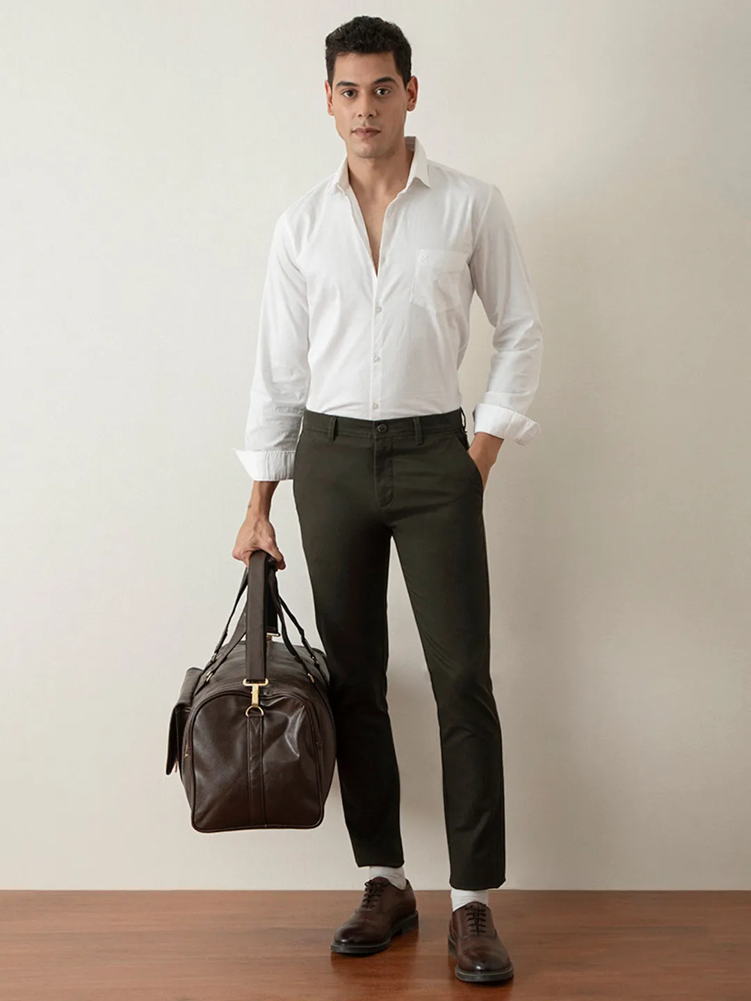 Olive Slim Fit Cotton Stretch Trouser