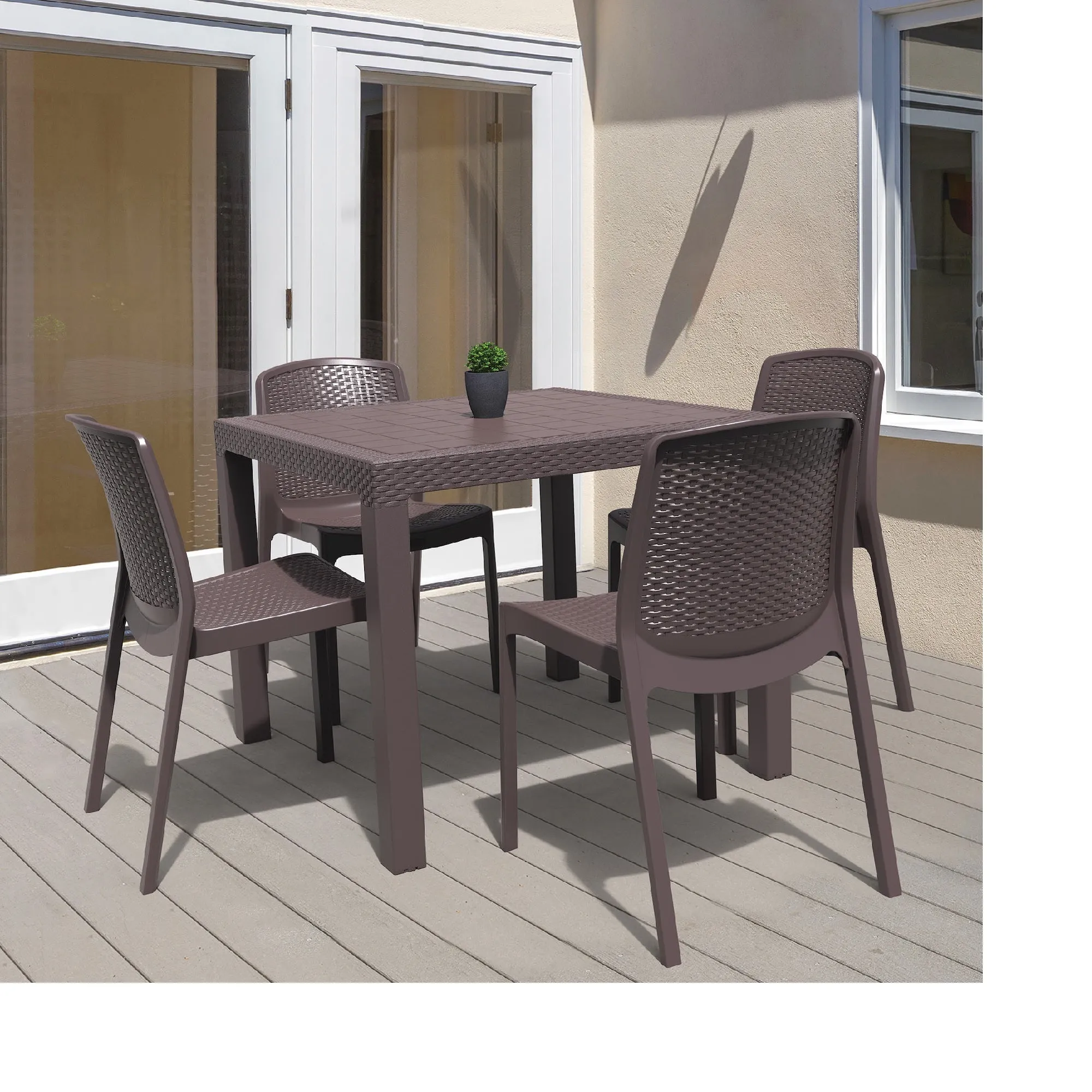 Outdoor Cedarrattan 4 Seater Dining Table and Chair (Brown)