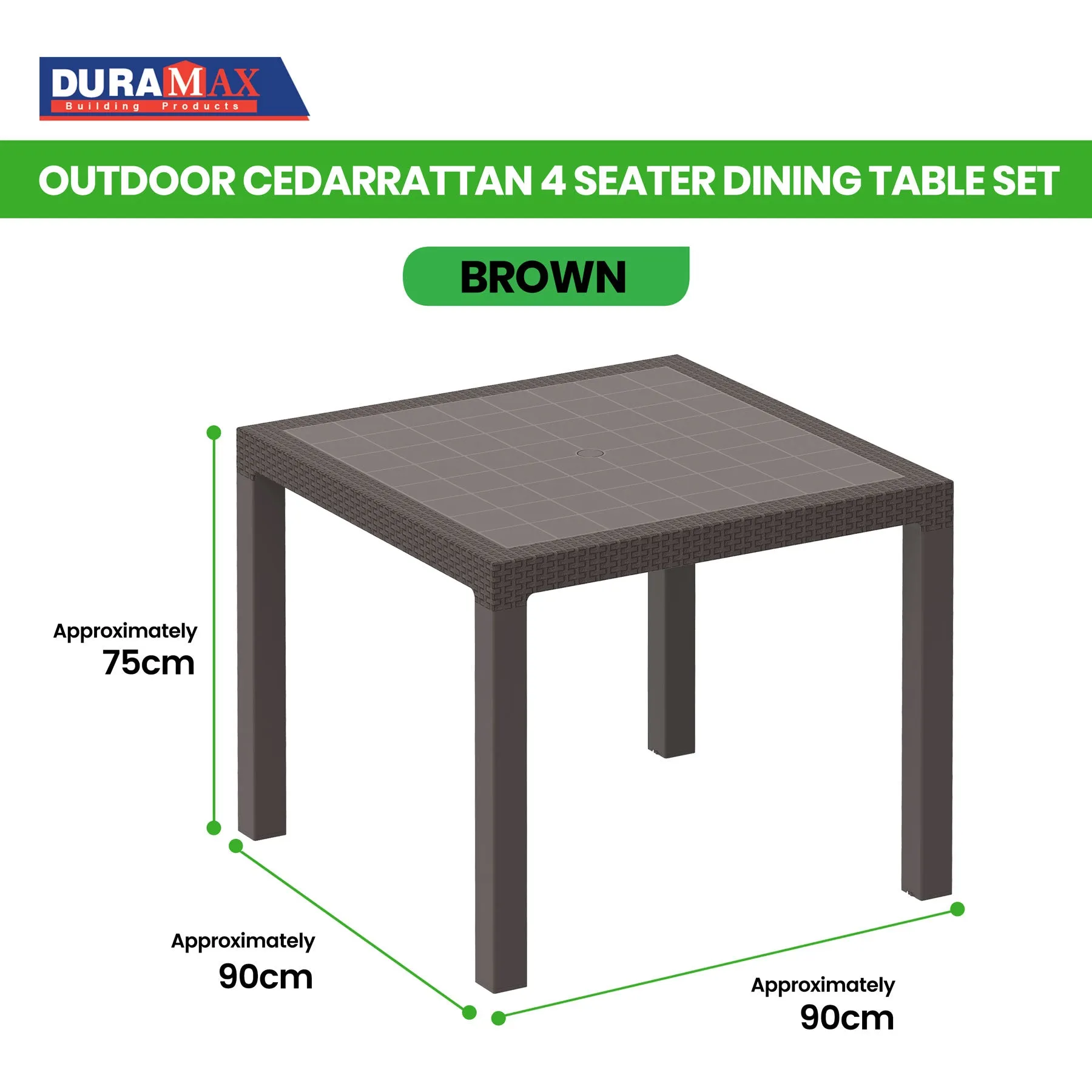 Outdoor Cedarrattan 4 Seater Dining Table and Chair (Brown)
