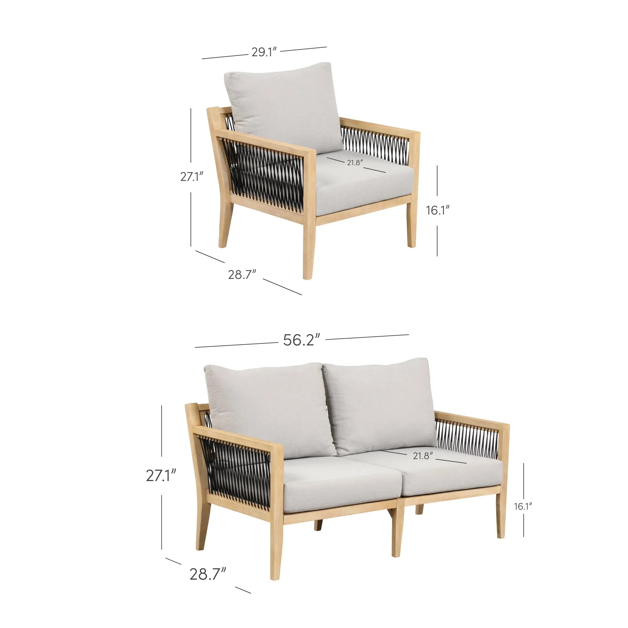 Outdoor Set Patio Couch & 3 Arm Chairs