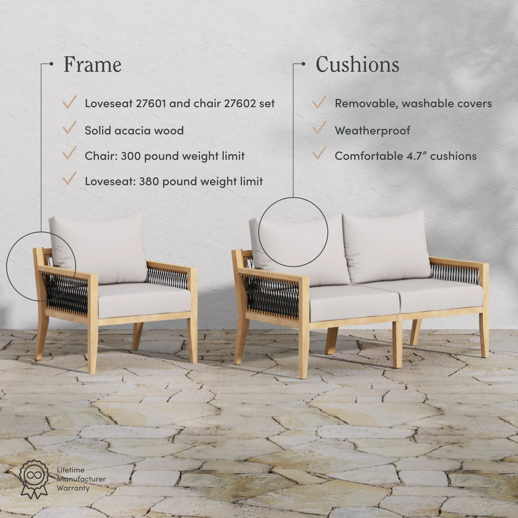 Outdoor Set Patio Couch & 3 Arm Chairs