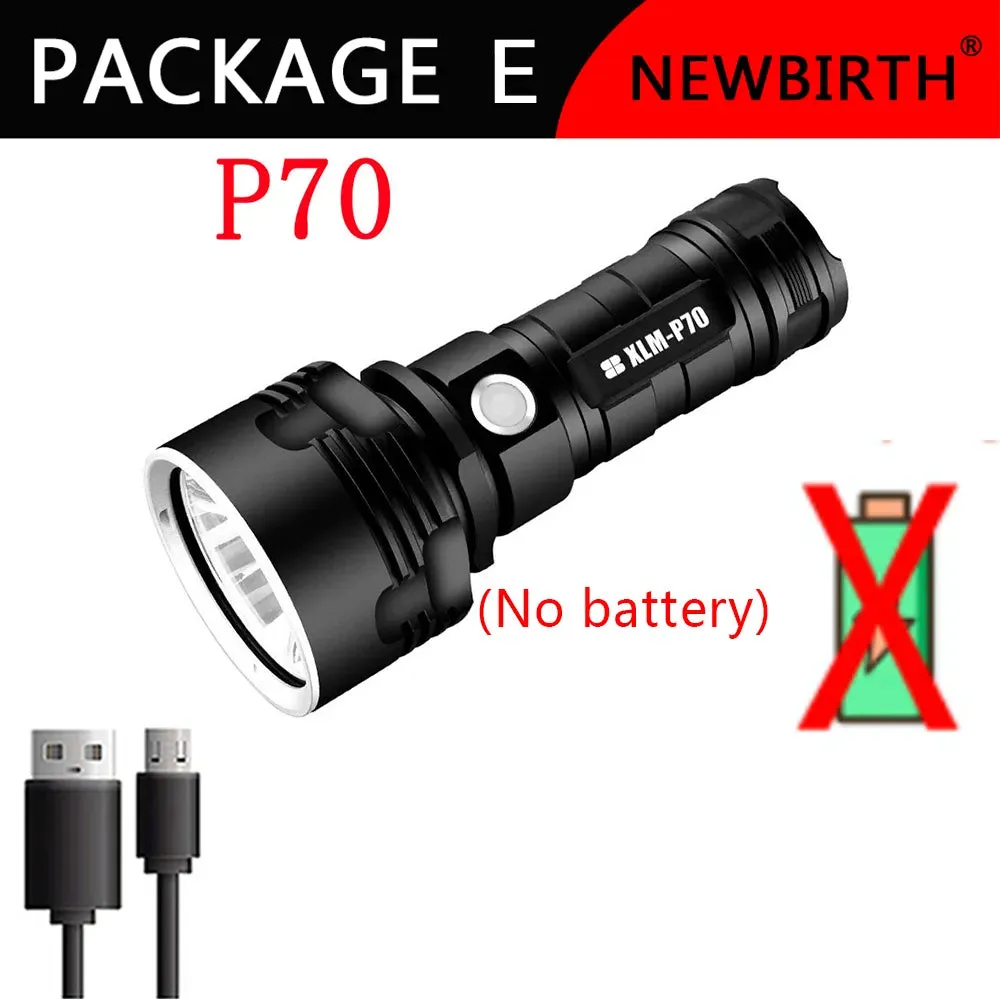 P70 Super Bright Led Flashlight  High Power Camping Light USB Rechargeable Flashlight Waterproof Light  Long Battery Life