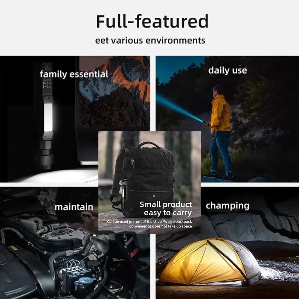 Portable LED COB Flashlight With Magnet USB Rechargeable For Fishing Camping Work Light Powerful Torch Has 300mLighting Distance