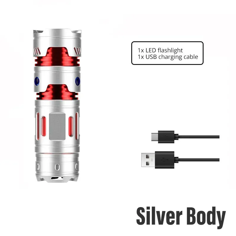 Rechargeable High Power LED Flashlight Camping Torch Equipped with Decompression Rotatable Gyro Suitable for Outdoor,Adventure
