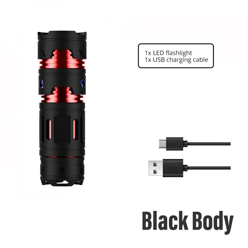 Rechargeable High Power LED Flashlight Camping Torch Equipped with Decompression Rotatable Gyro Suitable for Outdoor,Adventure