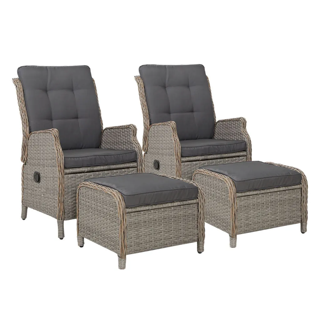 Recliner Chairs Sun lounge Outdoor Patio Furniture Wicker Sofa Lounger 2pcs