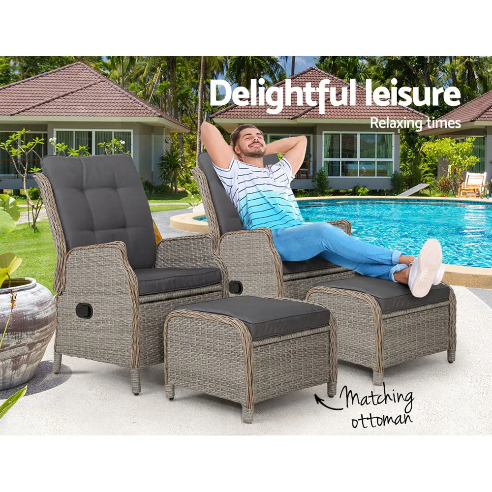 Recliner Chairs Sun lounge Outdoor Patio Furniture Wicker Sofa Lounger 2pcs