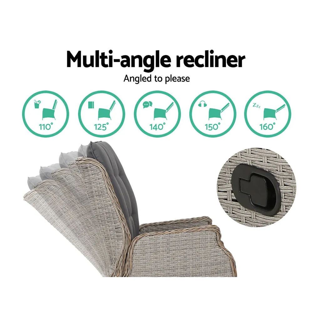 Recliner Chairs Sun lounge Outdoor Patio Furniture Wicker Sofa Lounger 2pcs