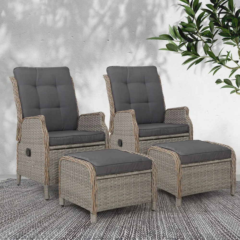 Recliner Chairs Sun lounge Outdoor Patio Furniture Wicker Sofa Lounger 2pcs