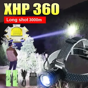 Super Bright XHP360 Powerful LED Headlamp USB Rechargeable High Power Headlight XHP90 3Mode 18650 IP6 Waterproof Head Flashlight
