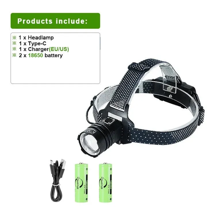 Super Bright XHP360 Powerful LED Headlamp USB Rechargeable High Power Headlight XHP90 3Mode 18650 IP6 Waterproof Head Flashlight