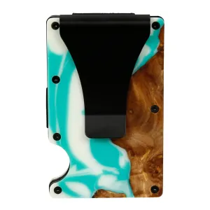 WUDN Adventure Handcrafted Wallet Resin & Wood RFID Money Clip Coastal Teal