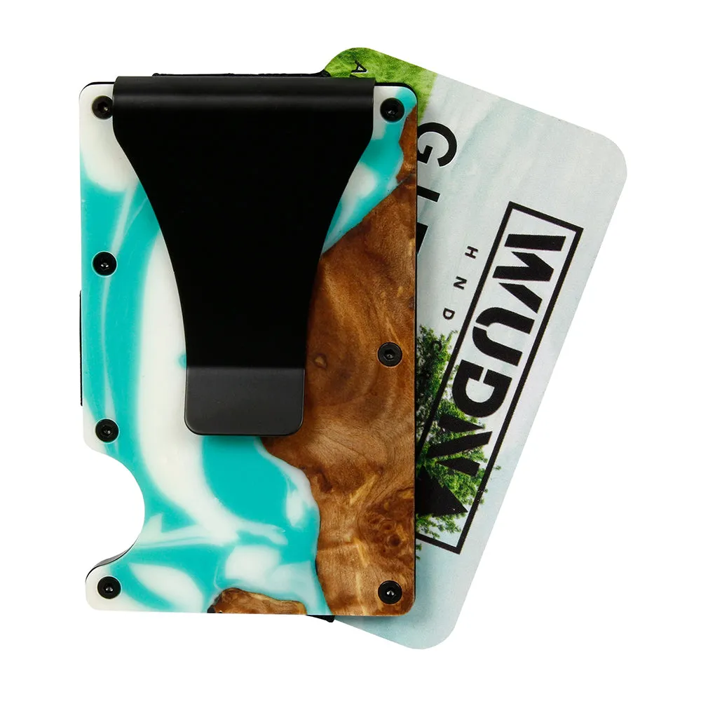 WUDN Adventure Handcrafted Wallet Resin & Wood RFID Money Clip Coastal Teal